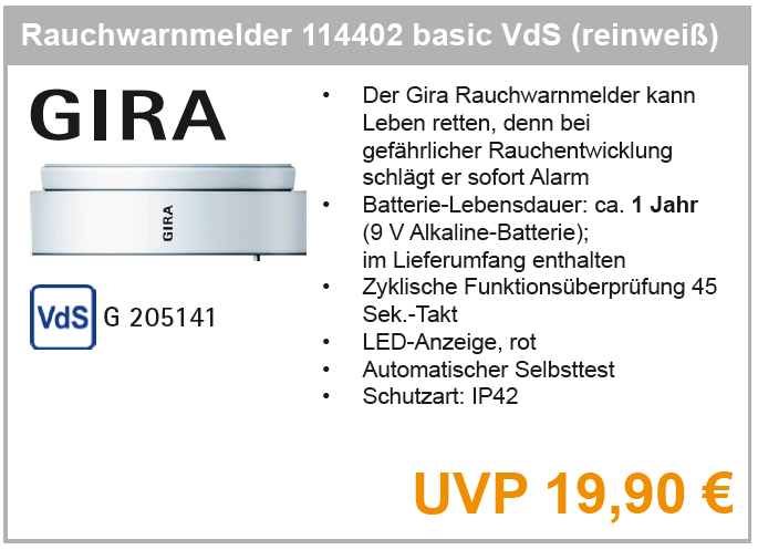 Rauchwarnmelder Gira 114402 basic VdS (reinweiß)